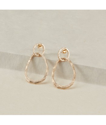 Boucles d'oreilles pendantes double anneaux martelés en plaqué or Paris Déstockage Promo