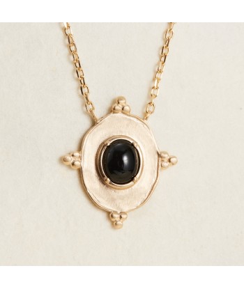 Collier médaillon Agate noire en plaqué or la colonne vertébrale