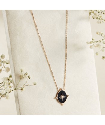 Collier médaillon réversible émail noir et plaqué or soldes