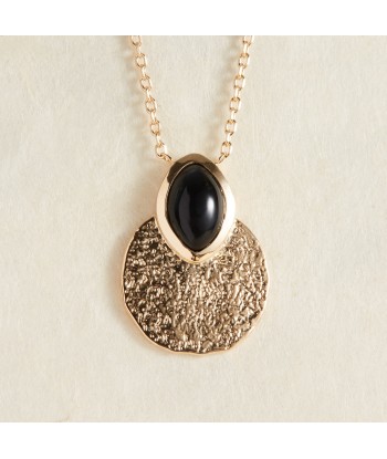 Collier pastille sertie d'Agate noire en plaqué or Comparez plus de prix