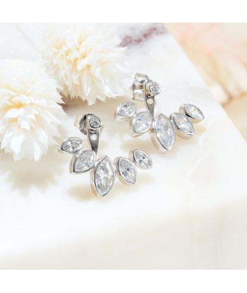 Boucles d'oreilles lobes florales oxyde de zirconium blanc en argent chez Cornerstreet bien 