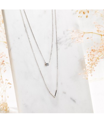 Collier double chaîne oxyde de zirconium serti en argent 50% de réduction en Octobre 2024