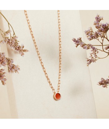 Collier petit pendentif serti d'Agate rouge en plaqué or de France