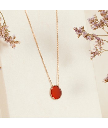 Collier pendentif serti d'Agate rouge en plaqué or livraison gratuite