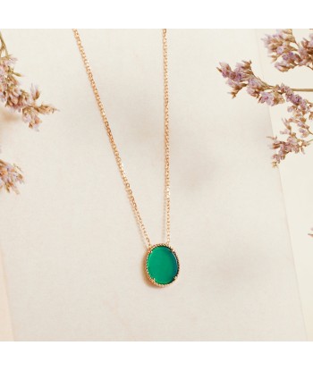 Collier pendentif serti d'Agate verte en plaqué or Profitez des Offres !