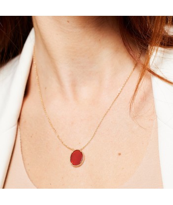 Collier pendentif serti d'Agate rouge en plaqué or livraison gratuite