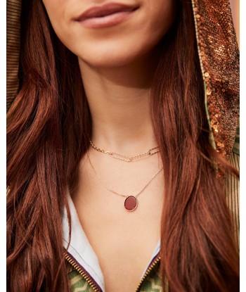 Collier pendentif serti d'Agate rouge en plaqué or livraison gratuite