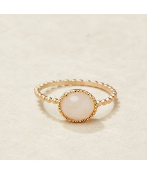 Bague perlée sertie de Quartz rose ovale en plaqué or store