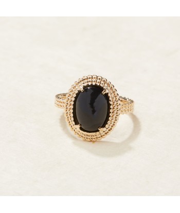 Bague torsadée Agate noire en plaqué or Paris Déstockage Promo