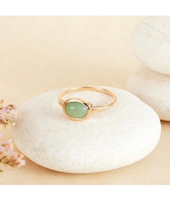 Bague fine sertie d'Aventurine en plaqué or solde