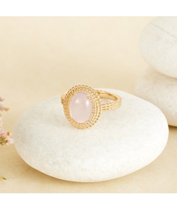 Bague ovale sertie de Quartz rose en plaqué or Venez acheter