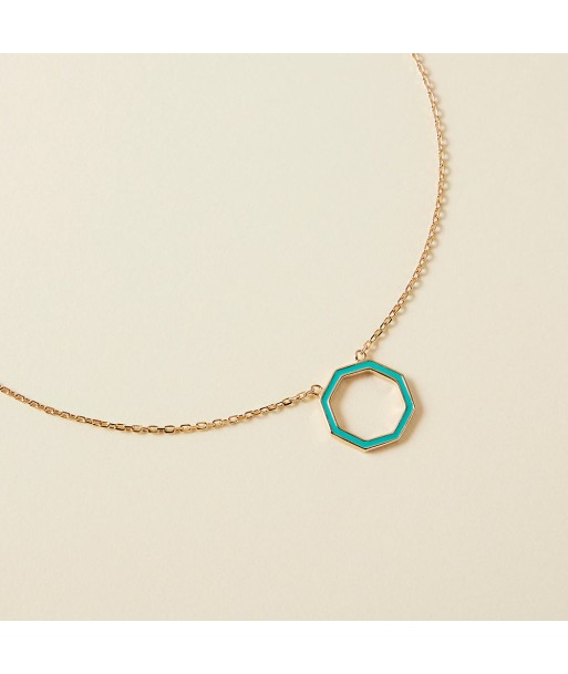 Collier Octogone laque bleue en plaqué or pas cher