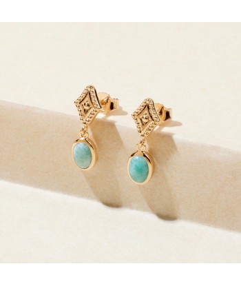 Boucles d'oreilles pendantes losanges perlés & Amazonite en plaqué or suggérées chez