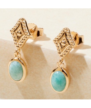 Boucles d'oreilles pendantes losanges perlés & Amazonite en plaqué or suggérées chez