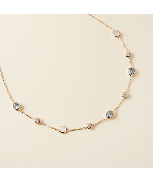 Collier serti d'oxyde de zirconium bleu et pierre de lune en plaqué or pas cher 