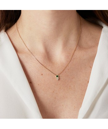 Collier serti clos d'oxyde de zirconium blanc et vert en plaqué or soldes