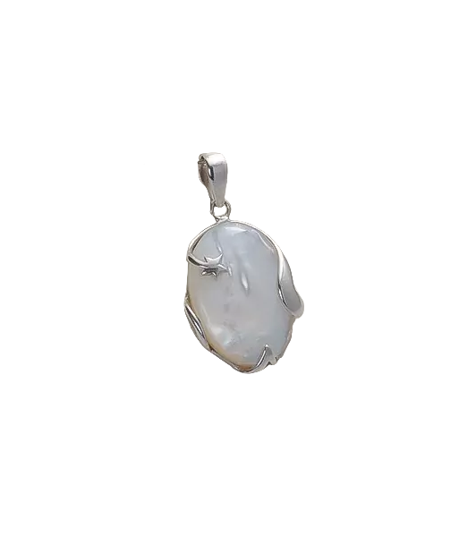 Pendentif en argent, nacre blanche en linge