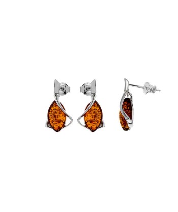 Boucles d'oreilles en argent et ambre de France